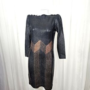 Vintage St. John dress black santana knit copper shimmer with translucent dot